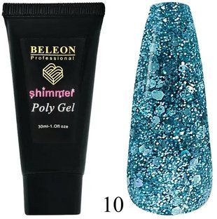 Полігель для нарощування Beleon Shimmer Poly Gel №10 Бірюзовий B7205 фото