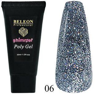 Полігель для нарощування Beleon Shimmer Poly Gel №06 Сріблястий B7205 фото