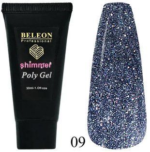 Полігель для нарощування Beleon Shimmer Poly Gel №09 Блакитний B7205 фото